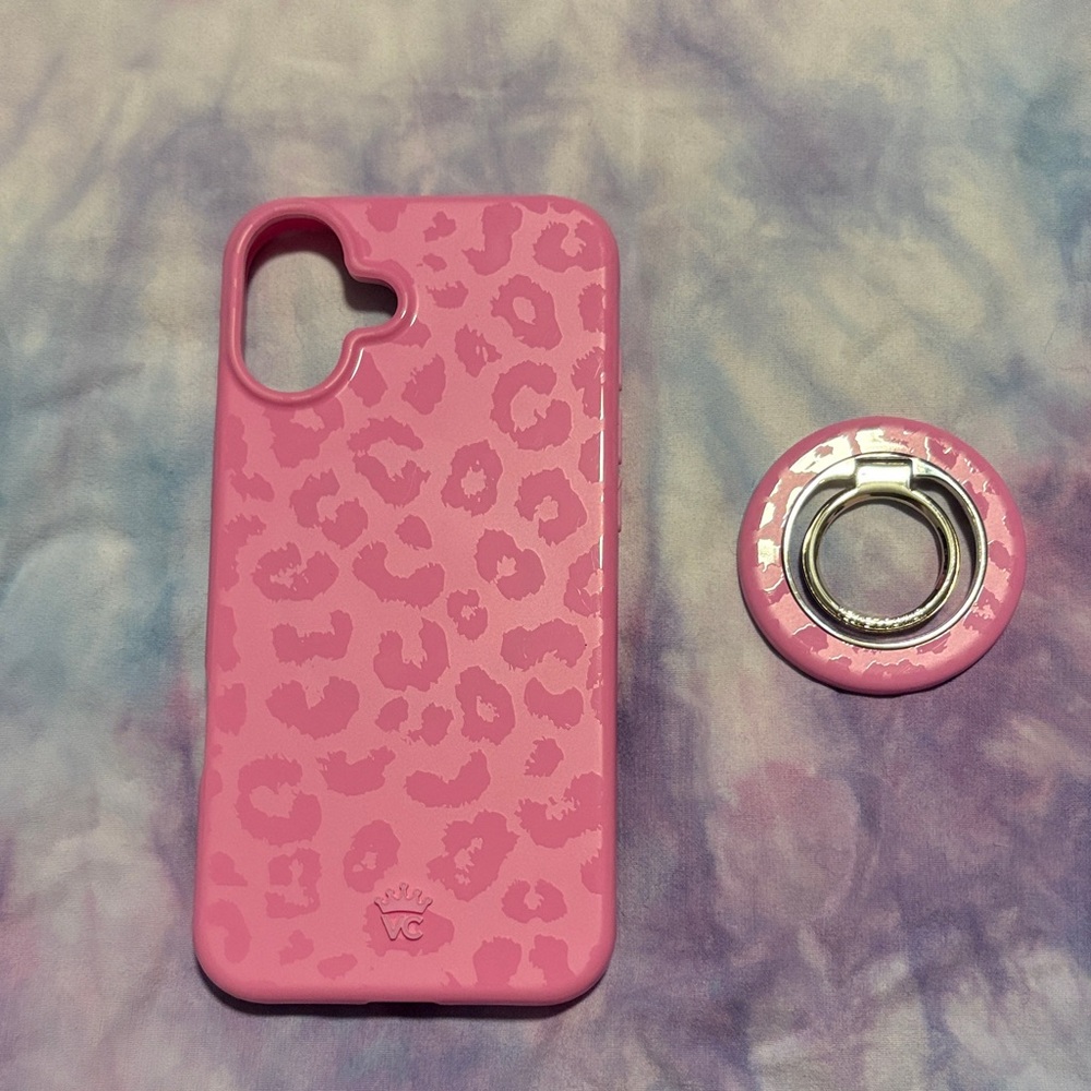 Pink Leopard Print Phone Case with Ring Holder